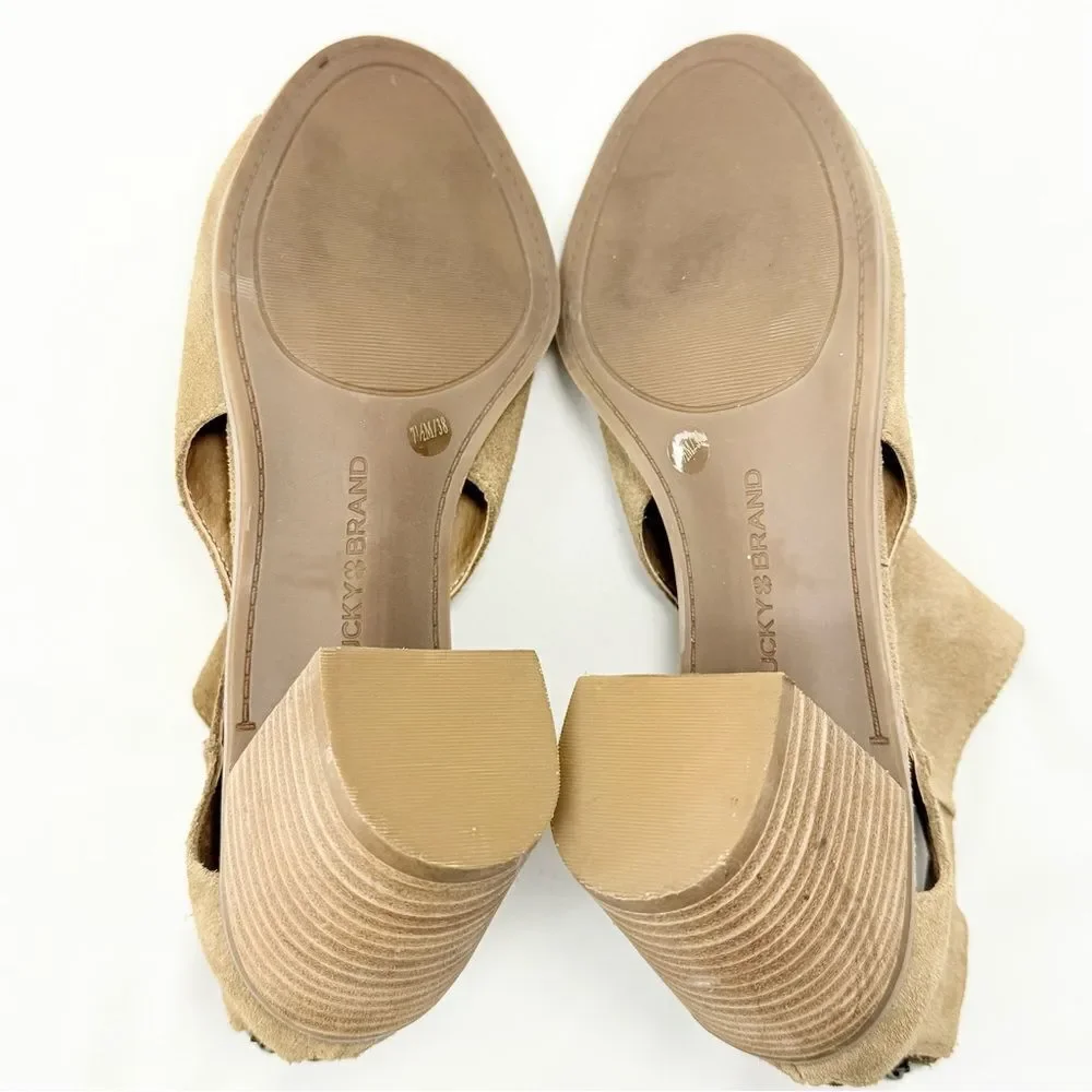 Lucky Brand KEIGHT Tan Suede Keyhole Open Toe Block Heel Ankle Sandal Bootie